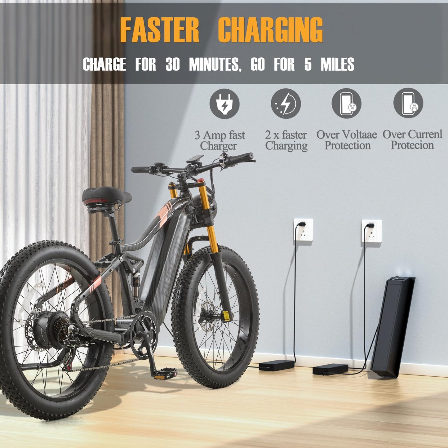 Dual Motor 2000W/1000W Electric Bike for Adults 48V 30AH/20Ah Long Range ebike Removable Battery 26" Fat Tire Off Road Mountain Full Suspension Electric Bicycle,Dual Hydraulich Brakes,32mph/30mph