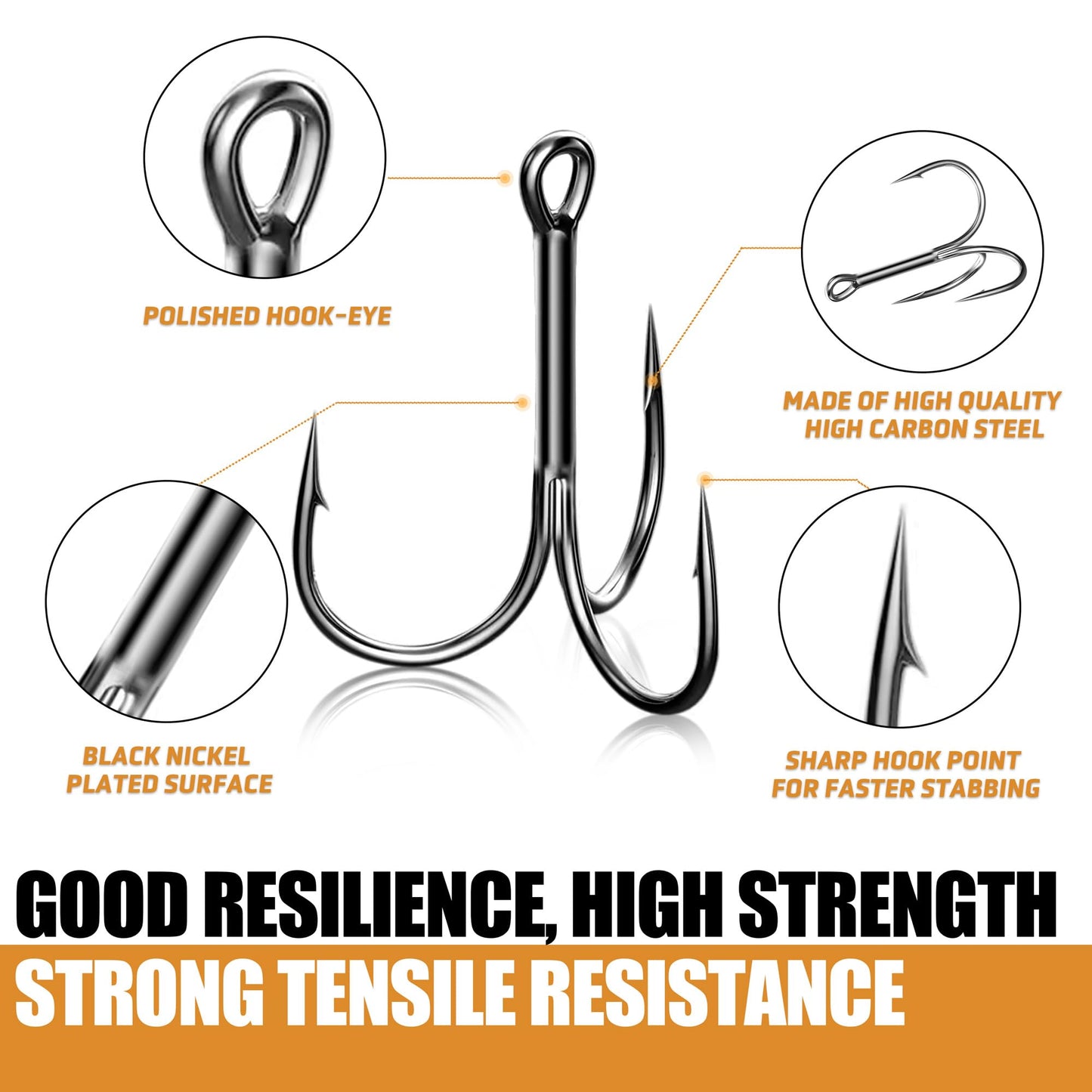 Fishing Treble Hooks High Carbon Steel Fishing Hooks Classic Round Bend Sharp Solid Triple Barbed Fish Hook Fishing Tackle