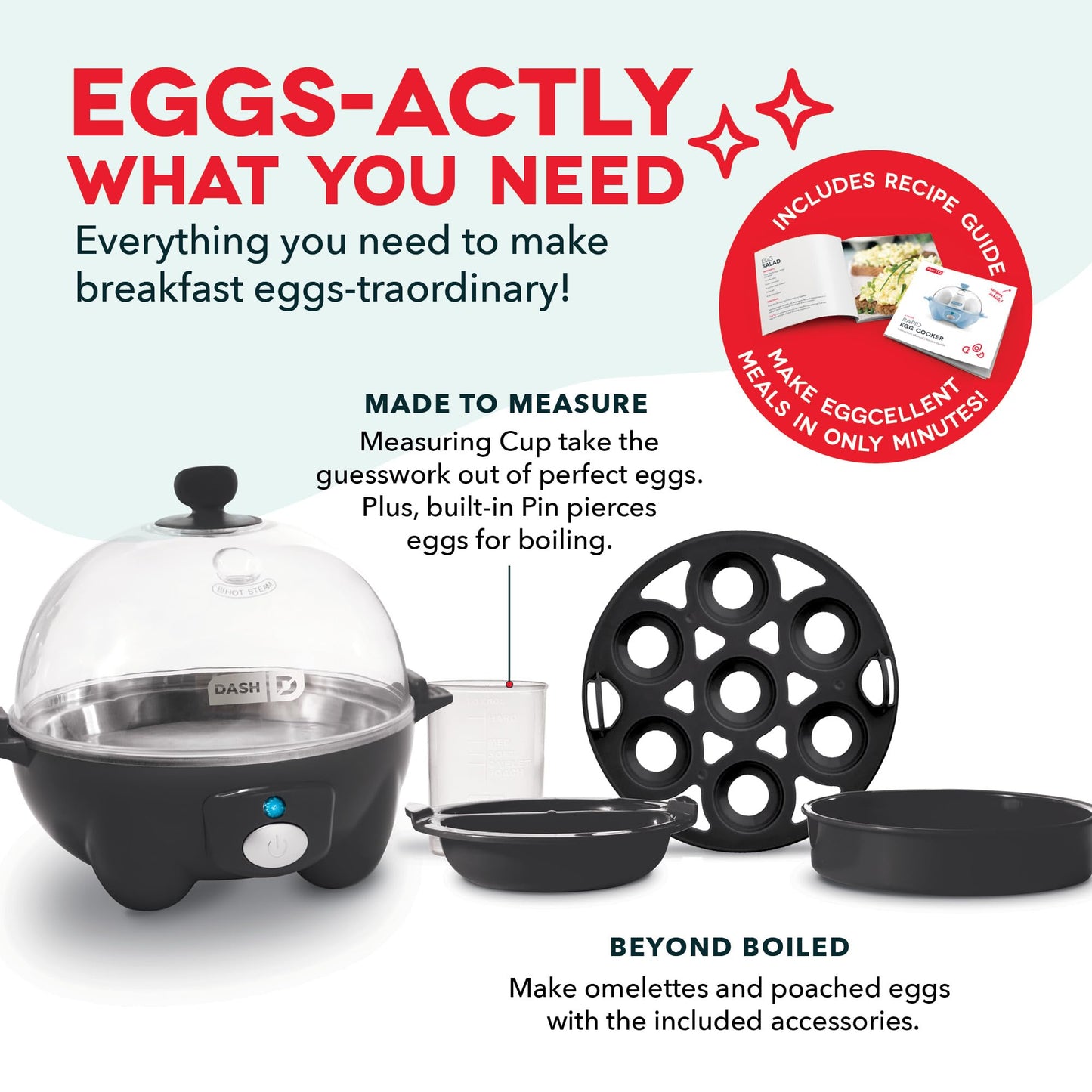 DASH Rapid Egg Cooker: 7 Egg Capacity Electric Egg Cooker for Hard Boiled Eggs, Poached Eggs, Scrambled Eggs, or Omelets with Auto Shut Off Feature - Black'