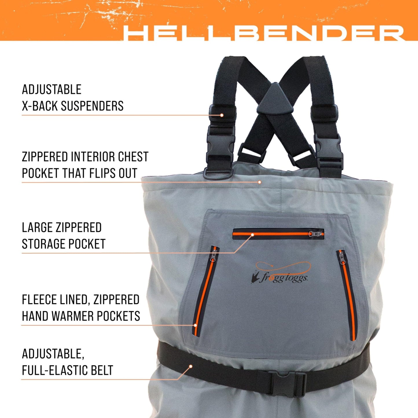 FROGG TOGGS Hellbender Breathable Waterproof Stockingfoot Fishing Chest Wader for Fishing, Slate/Gray, Large