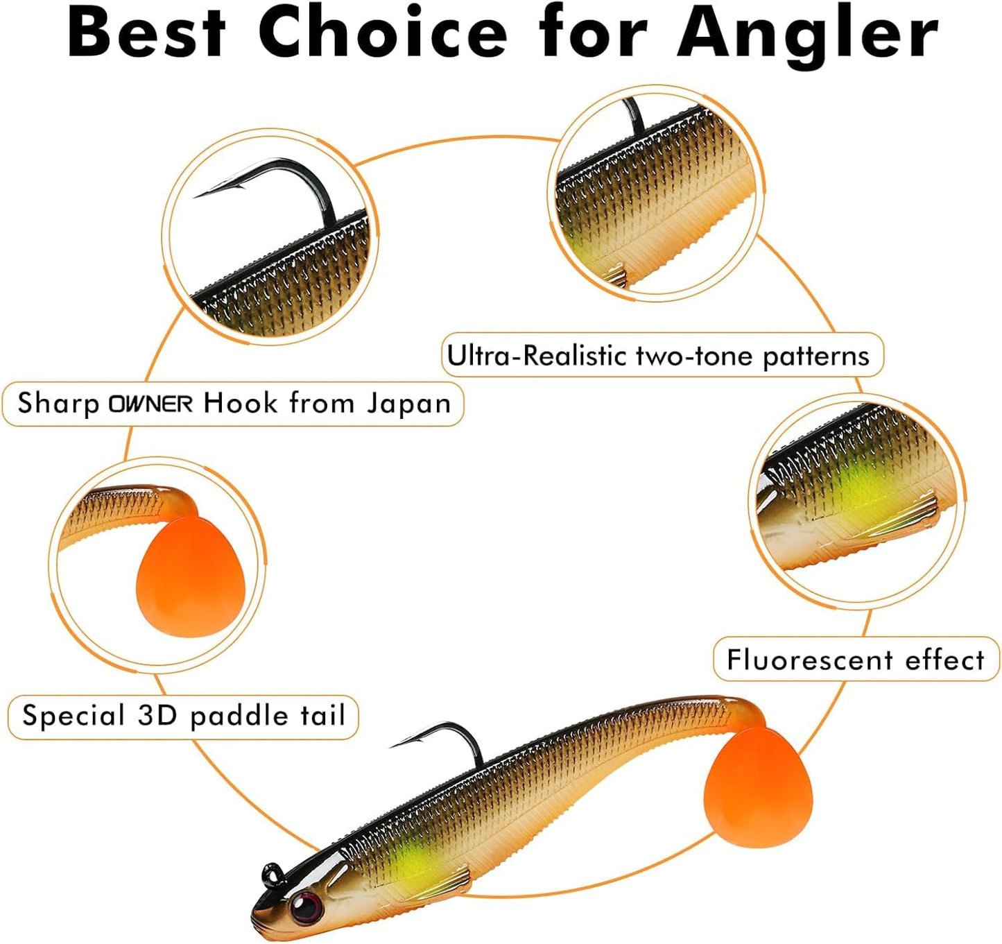 TRUSCEND Easy Catch Pre-Rigged Soft Lures, Vibrating Swim Action, Trembly Sinking Move, Amazing Soft Swimbait for Family Fishing, Well-Made Fishing Lures for Bass Trout Crappie Walleye Pike Redfish