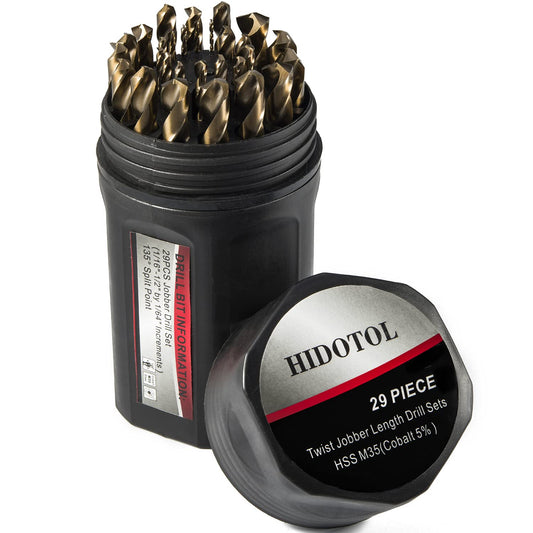 Cobalt Drill Bit Set 115 PCS - M35 High Speed Steel Twist Jobber Length Drill Bits for Hardened Metal, Stainless Steel, Cast Iron, Plastic and Wood, 1/16"-1/2", A-Z, 1-60