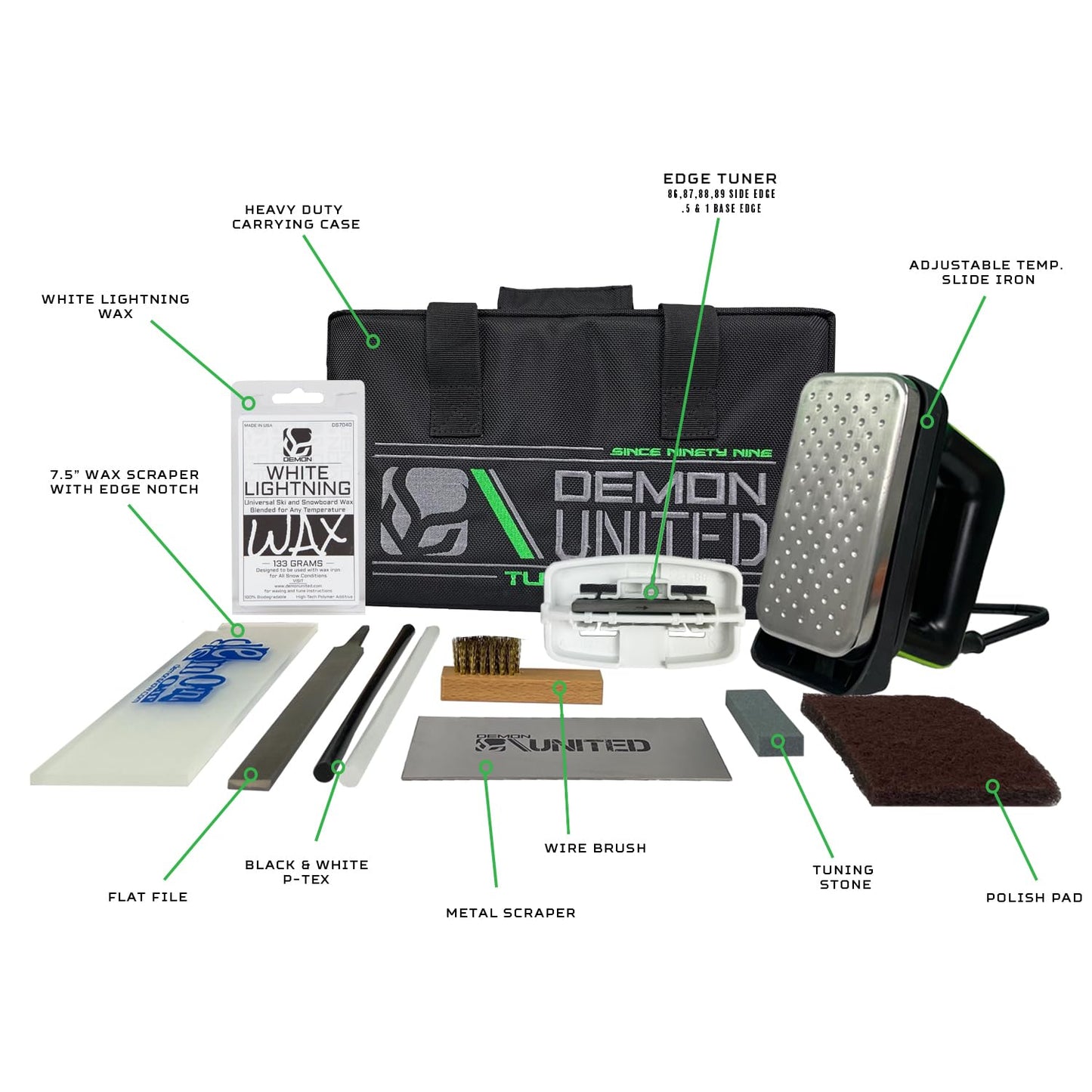 Demon Complete Basic Tune Kit with Wax- Everything Needed to do a Basic Tune and Wax for Your Skis and Snowboard