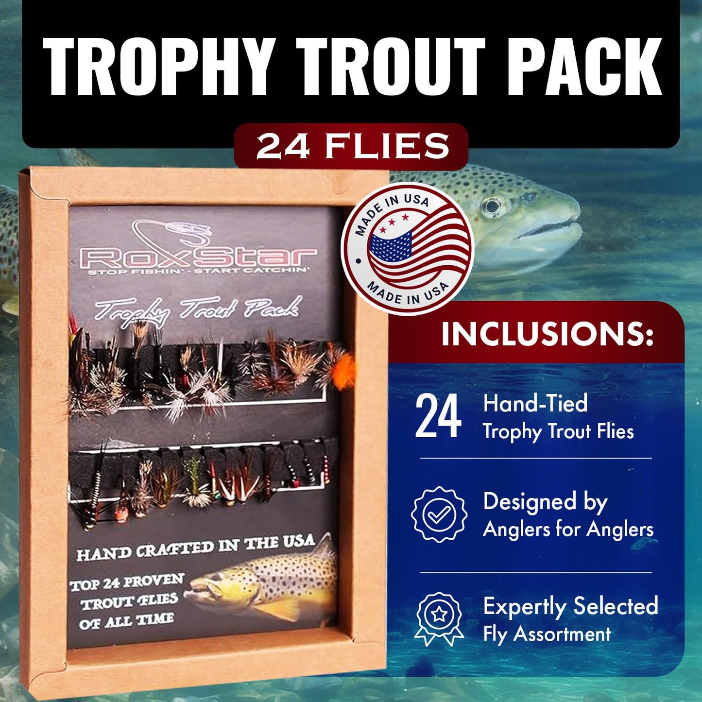 RoxStar Fishing Fly Shop | Trophy Trout Fly Assortment | Wet & Dry Trout Flies | Gift Box Included. | Proudly Made in The USA…