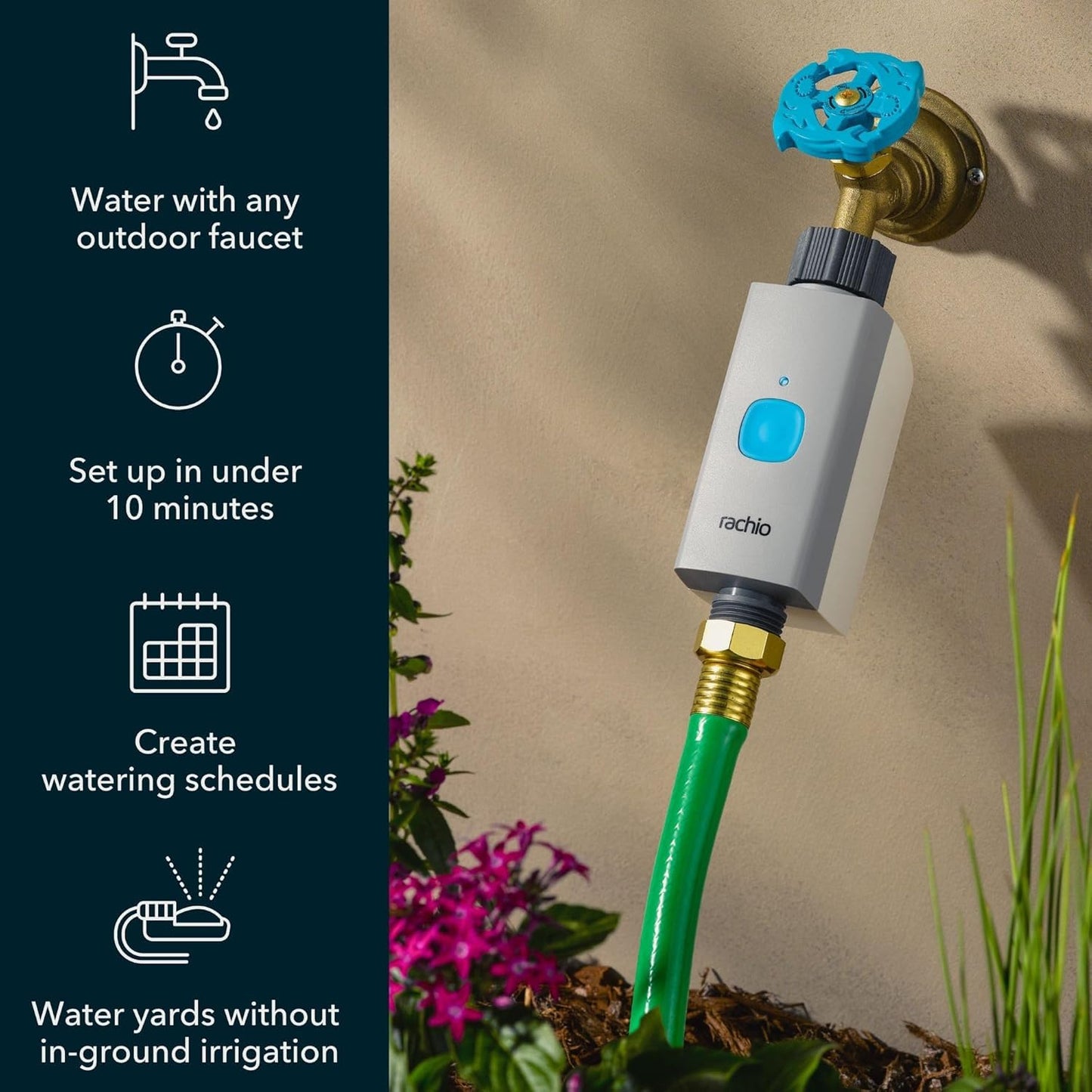 Rachio Smart Hose Timer with WiFi Hub for Outdoor Watering | Easy Faucet Install, Automate Water & Sprinkler Schedules for Lawn, Garden, & Yard Care.