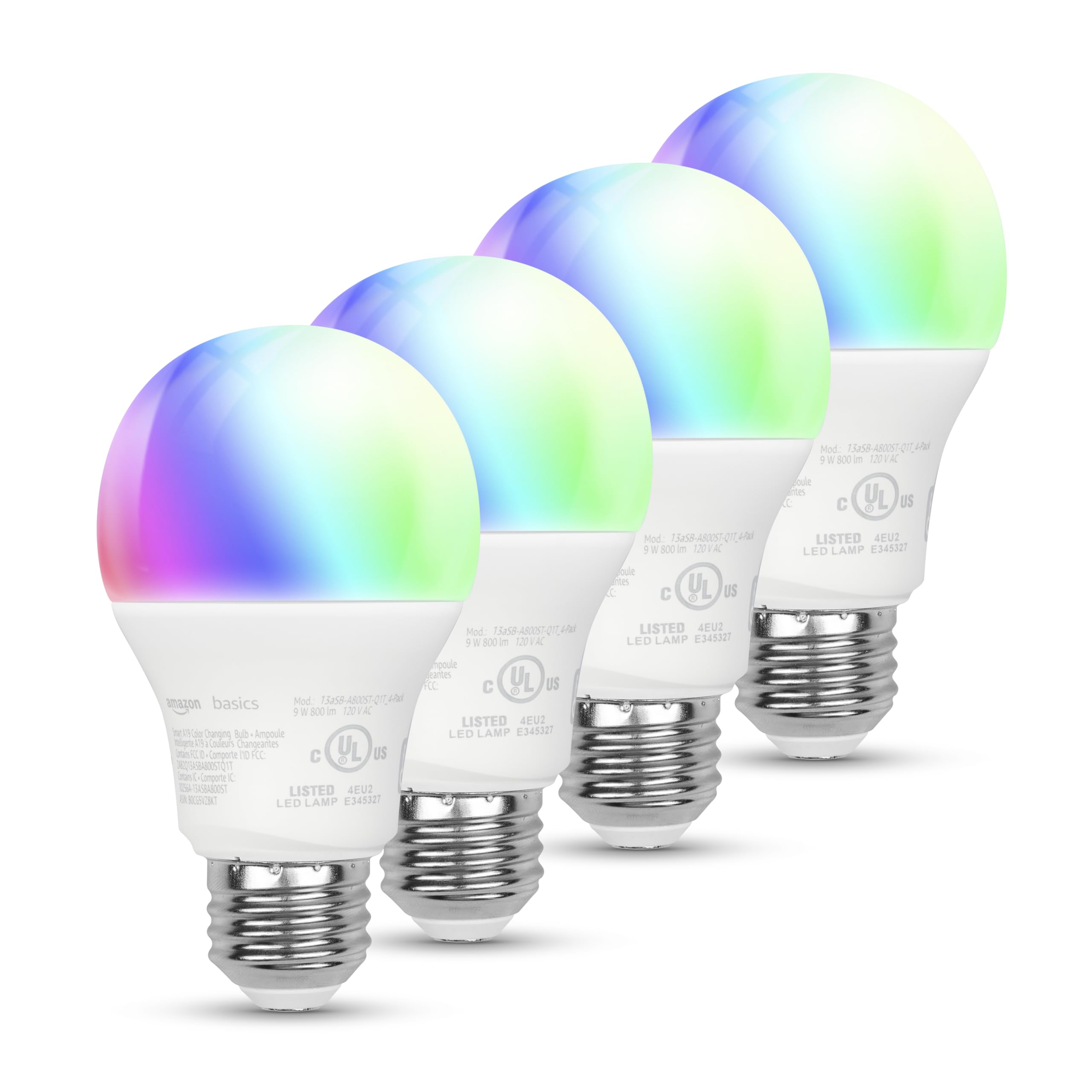 Amazon Basics Smart A19 LED Light Bulb, Color Changing, 9W (60W Equiva ...