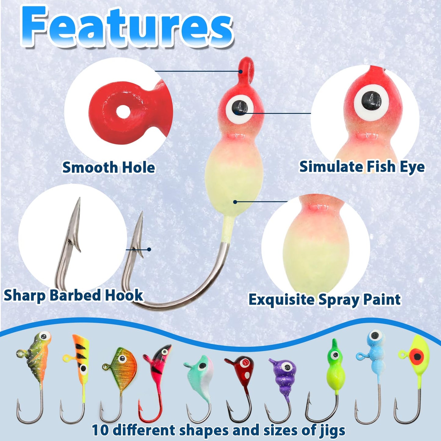 Ice Fishing Jigs Kit, 30/60Pcs Glow Ice Fishing Lure Set for Winter Ice Jigging Crappie Sunfish Perch Panfish Walleye Pike Jigs, Ice Fishing Gear with Storage Box