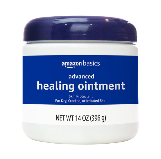 Amazon Basics Healing Ointment & Skin Protectant for Dry & Cracked Skin, Chapped Lips, Minor Cuts and Scrapes, Moisturizing Barrier Cream, Fragrance Free, 14 oz, 1-Pack