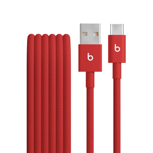 Beats USB-A to USB-C Woven Cable Fast Charging Durable and Tangle-Free Design Compatible Charger for Apple & Android Devices (1.5 m, 5 ft) - Rapid Red