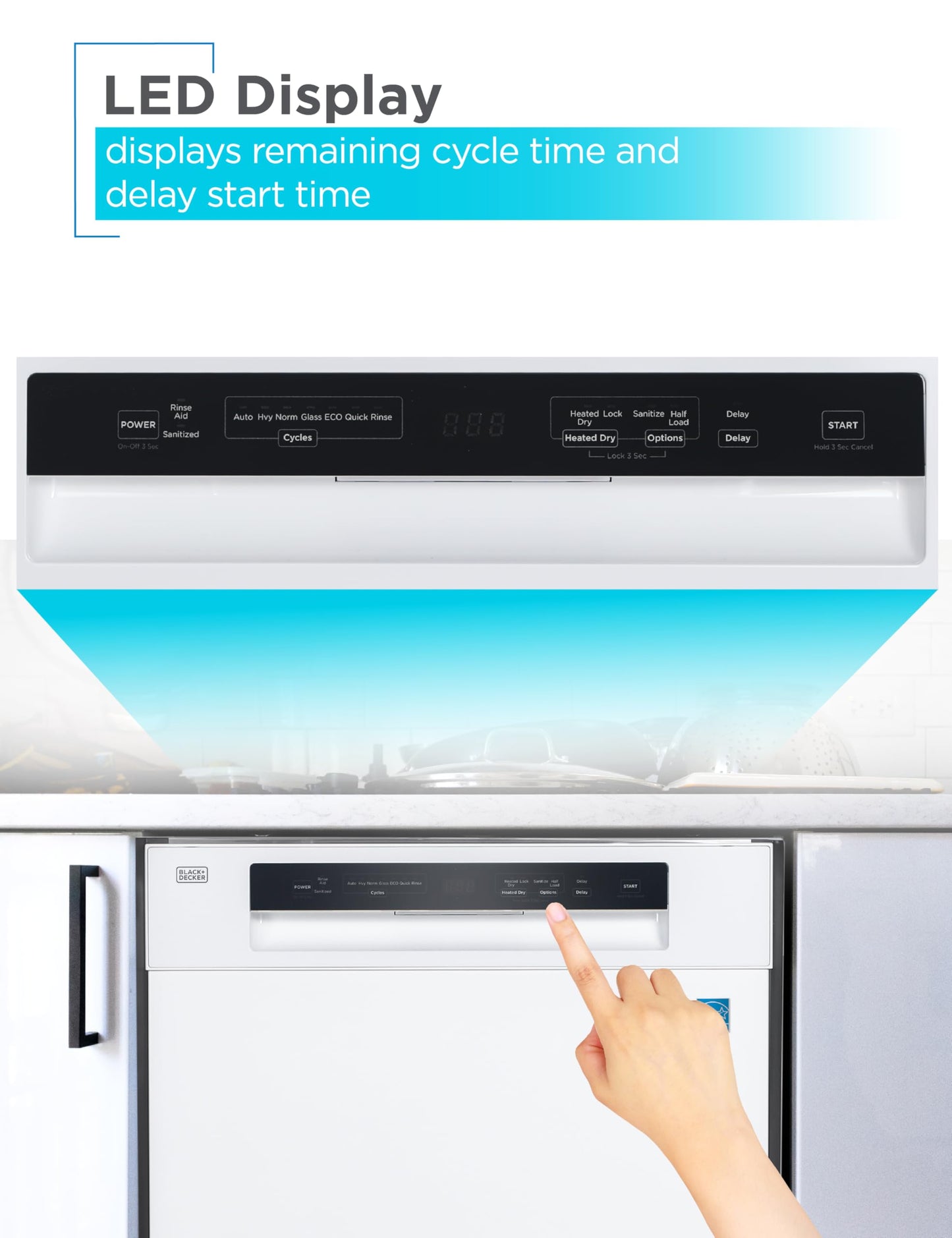 BLACK+DECKER 24" Built-In Dishwasher, 12-Place Setting Capacity with Stainless Steel Tub, Dish Washer with 5 Wash Programs and Smart Wash Cycle, ENERGY STAR Certified, BDW100MW, White