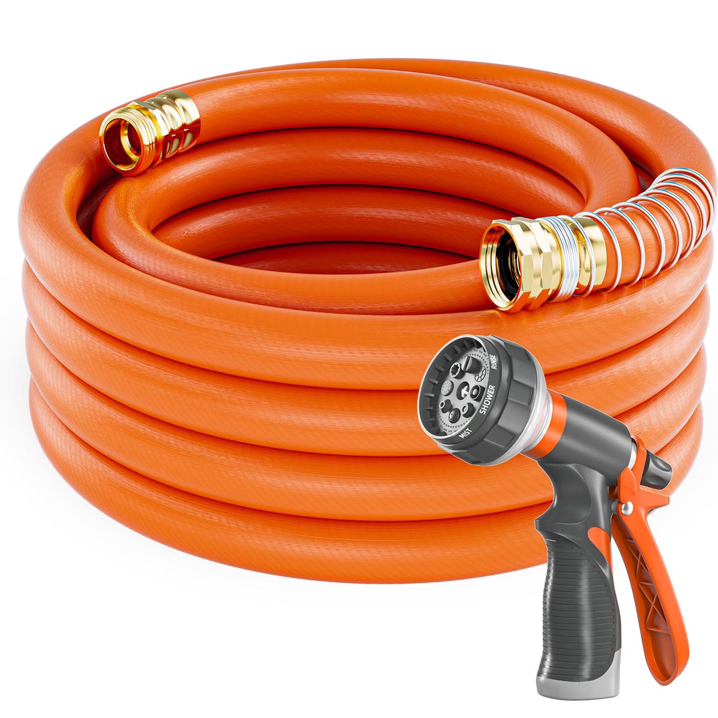 Garden Hose 50 ft x 5/8 in Heavy Duty, Flexible and Lightweight Water Hose, Burst 600 psi, Kink-less Hybrid Rubber Hose for Backyard, 3/4'' Brass Fittings
