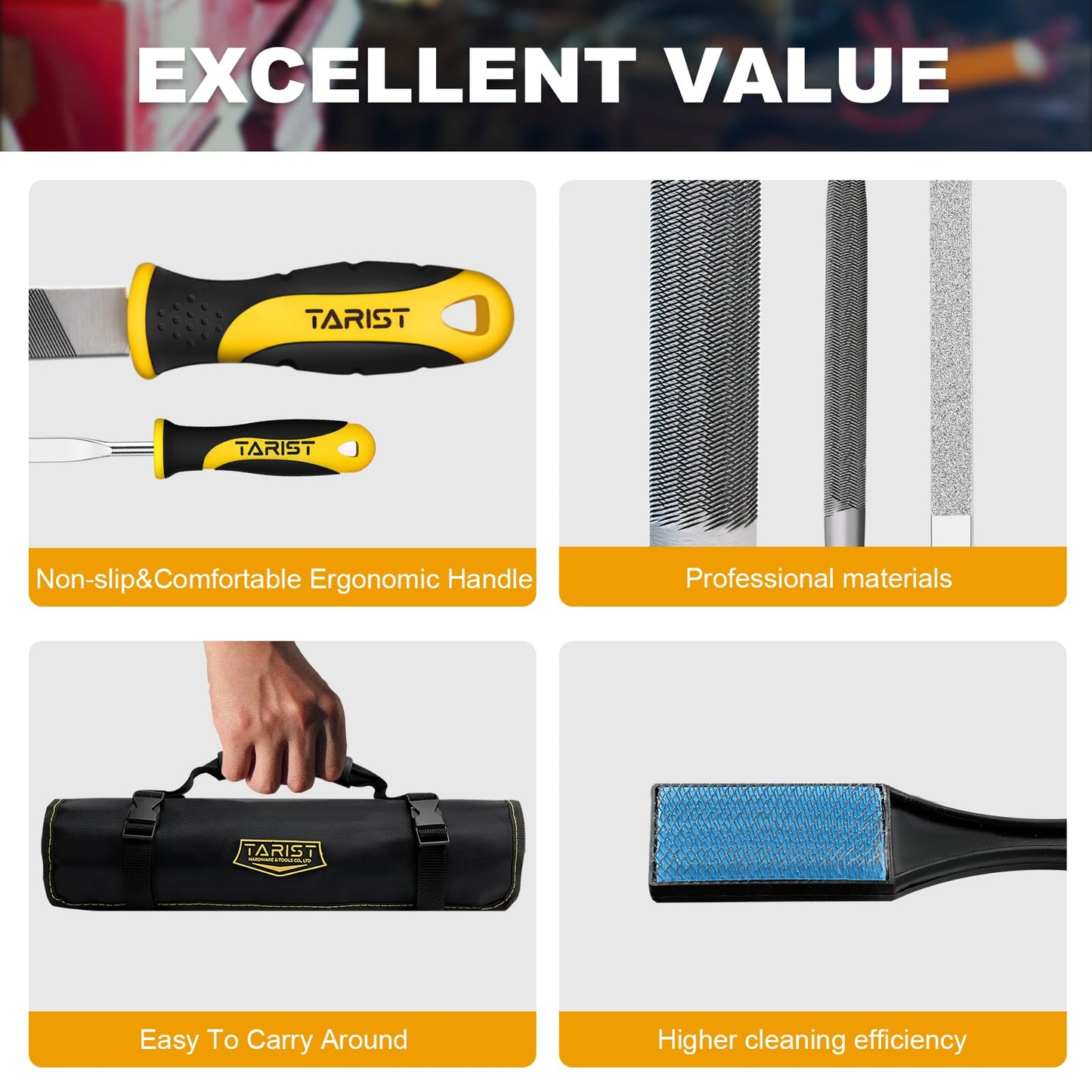 3-Piece 8" Wood Rasp File Set, Includes Flat/Half-Round/Round. For Woodworking & Sharping Wood