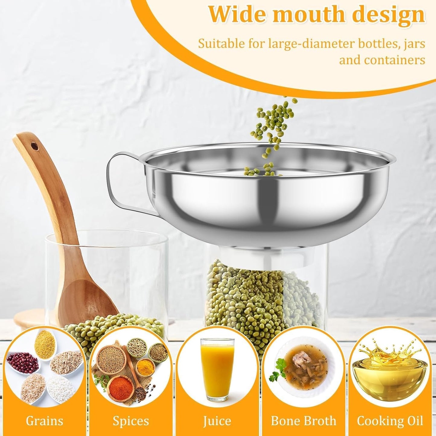 Canning Funnel with Strainer for Wide and Regular Mason Jars - Wide-Mouth Funnels for Kitchen Use - Canning Supplies Kit - Stainless Steel - 3 Pack (Small and Large)