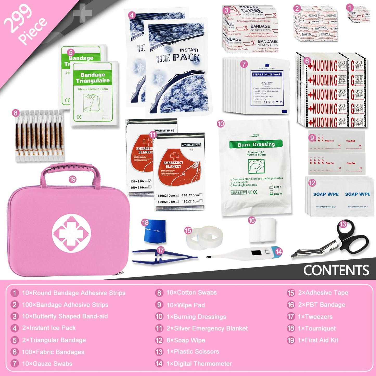 276PCS First Aid Kit Home Car Camping Hiking Emergency Supplies Small Compact Lovely Bag for School Outdoor, Basic Outdoor Essentials Survival Kit for Travel AMORNING