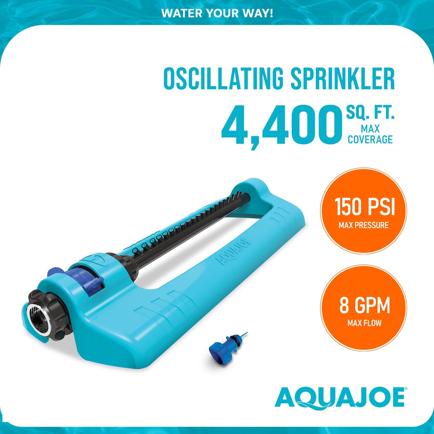 Aqua Joe SJI-OMS16 Indestructible Metal Base Oscillating Sprinkler with Adjustable Spray, 3600-Square Foot Coverage
