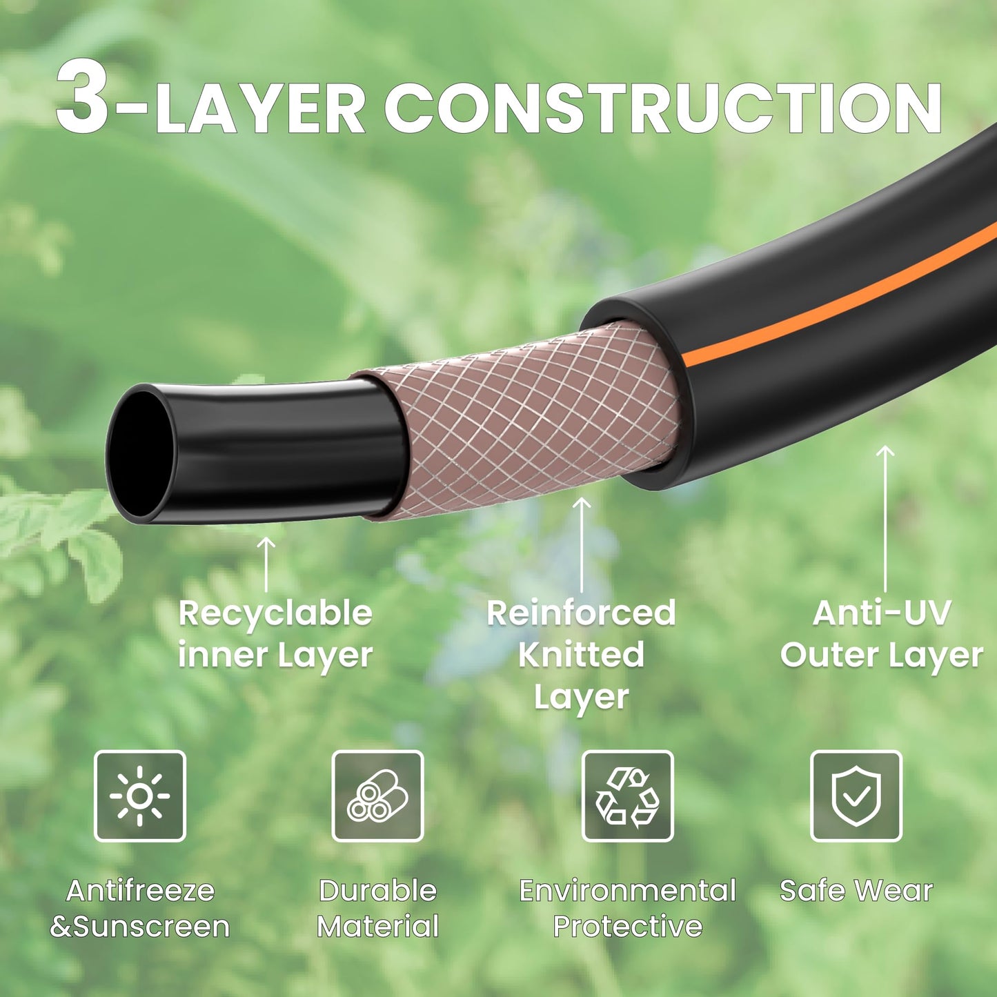 Giraffe Tools Garden Hose 50ft x 5/8", Water Hose Heavy Duty, Flexible, Lightweight Hybrid Hose with Swivel Handle, Male to Female Fittings, Burst 600 PSI