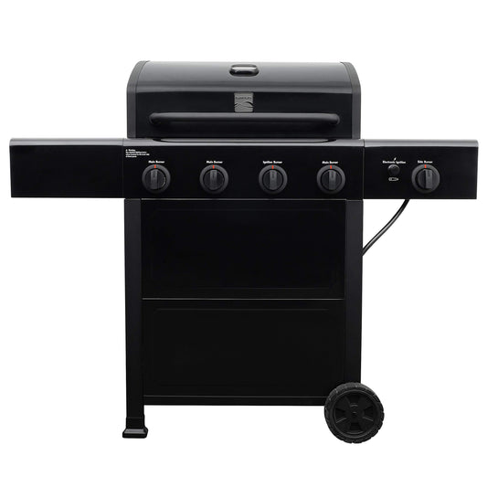 Kenmore 4-Burner Gas Grill with Side Burner, Outdoor BBQ Grill, Propane Gas Grill, Cast Iron Cooking Grates, Electronic Ignition, Warming Rack, Open Cart Design, 53000 BTUs, Stainless Steel and Black