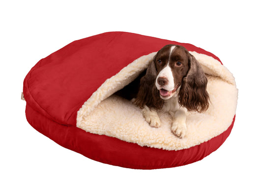 Snoozer Classic Poly-Cotton Cozy Cave Pet Bed, Large, Red