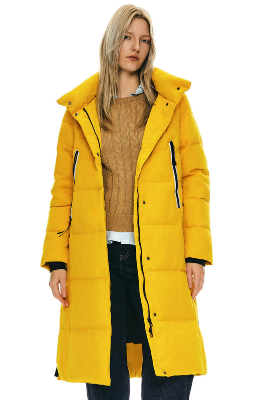 Orolay Women's Thickened Long Down Jacket Winter Down Coat Hooded Puffer Jacket with Side Zipper