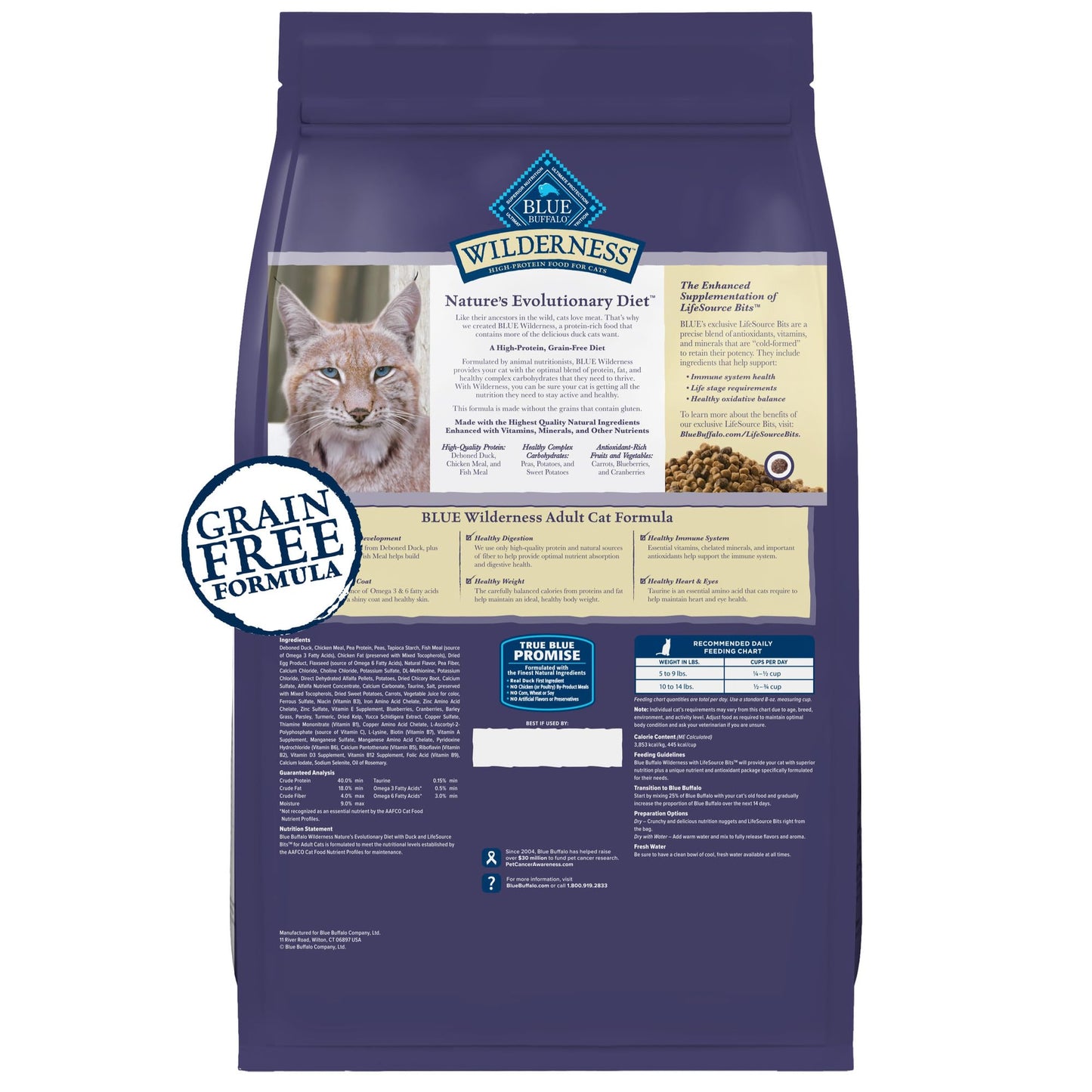 Blue Buffalo Wilderness Natural Adult Dry Cat Food, High-Protein and Grain-Free Diet, Supports Healthy Muscle Development and a Healthy Immune System, Chicken, 12-lb. Bag