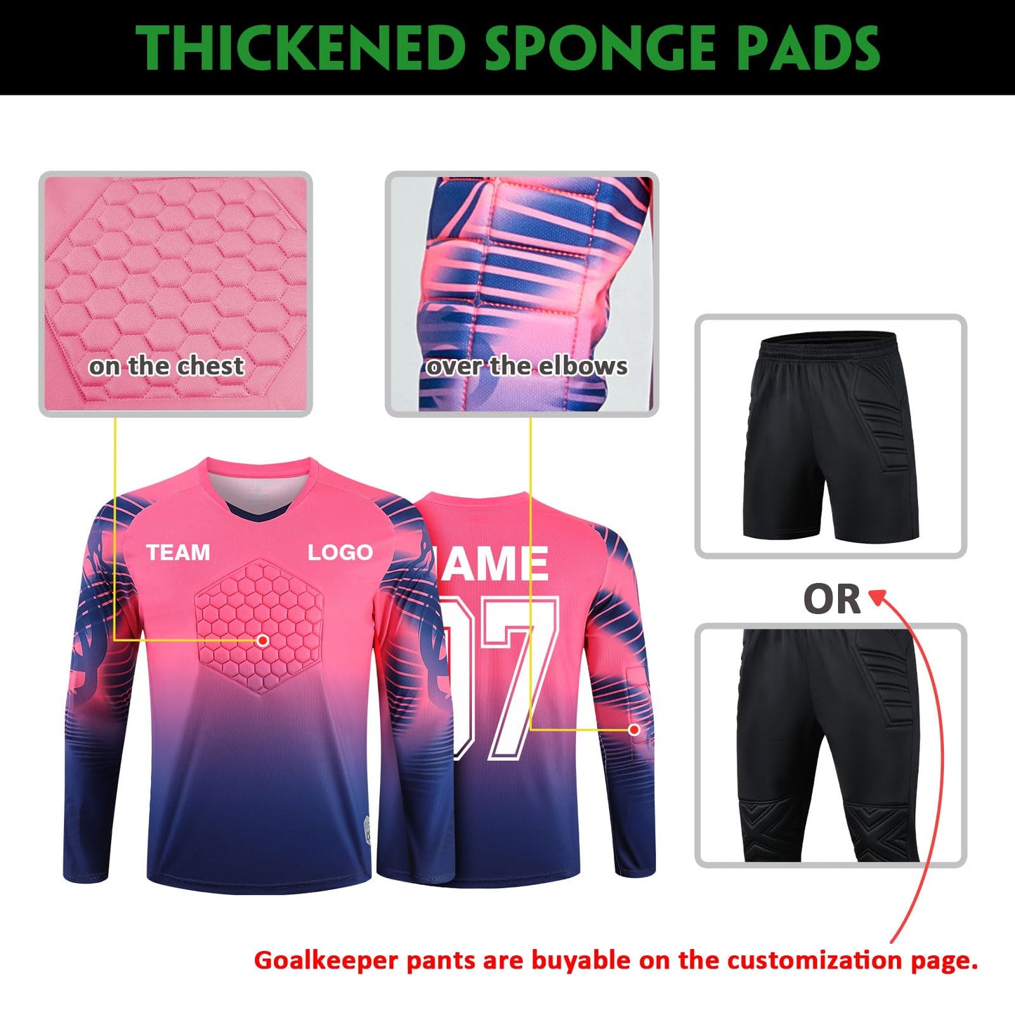 Custom Goalie Jersey Soccer for Adult/Kids Goalkeeper Jersey Personalized Long Sleeve Soccer Jersey with Name Team Logo