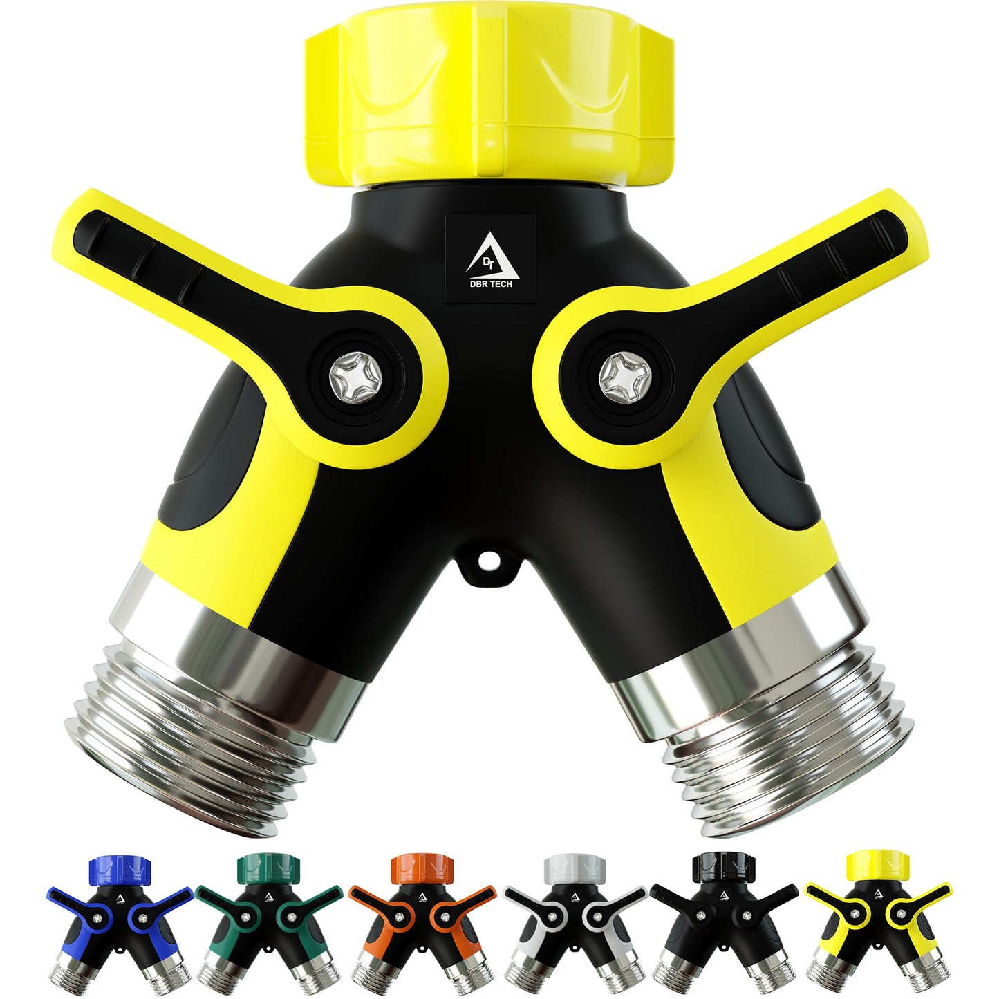 Hose Splitter 2 Way, Heavy Duty Metal Connector, Two Way Garden Hose Splitter, High Flow Spigot Faucet Bib Adapter, Solid Double Y Shut Off Valve for Outdoor Gardening Hoses, Orange