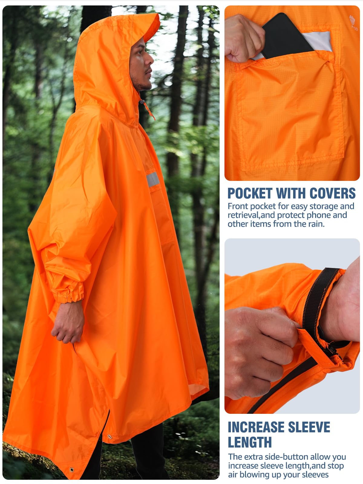 ANYOO Hooded Rain Poncho for Adults Waterproof Lightweight Rain Coat for Men Women Reusable Rain Jacket for Emergency Outdoor