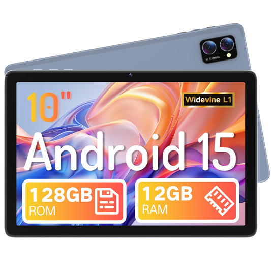 Winsing Tablet, Android 15 Tablets 10 inch with 12GB RAM+128GB Storage+2TB TF Card Expand, Octa-Core, 1280*800 HD Touch Screen Computer Tablet, 8-10H Long-lasting Battery Life,Wi-Fi & BT 5.0,Gray Blue