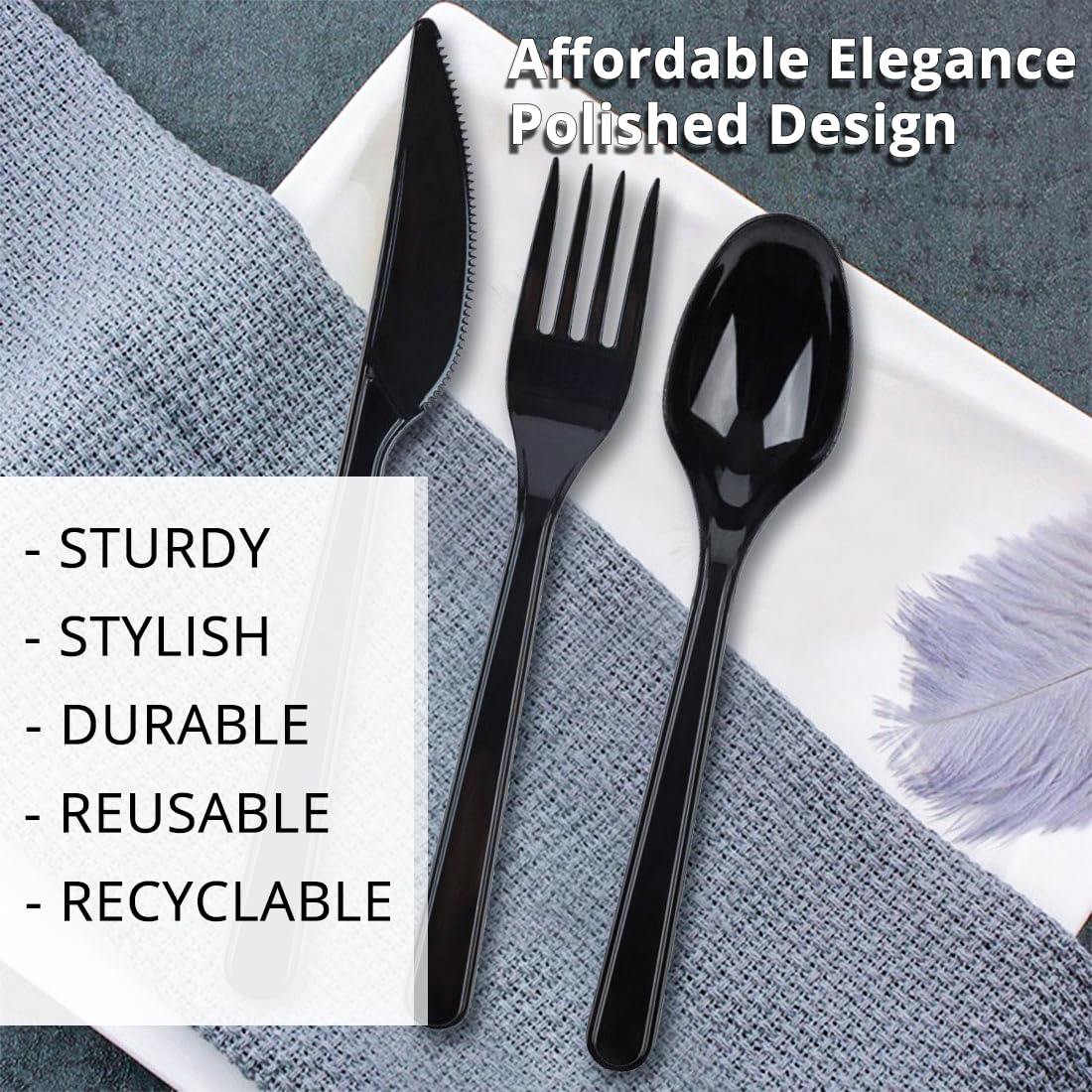 Party Bargains Disposable Cutlery set, SAPPHIRE Design, Clear Color, 360 Pieces: 180 Forks, 120 Spoons, 60 Knives
