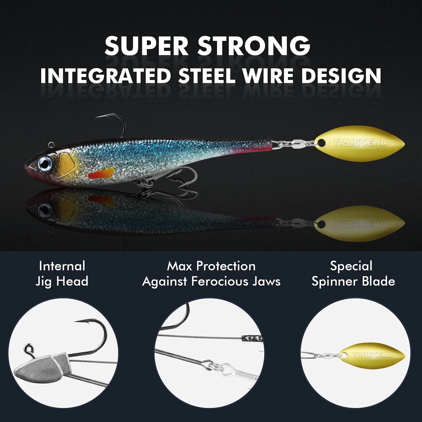 TRUSCEND Easy Catch Pre-Rigged Soft Lures, Vibrating Swim Action, Trembly Sinking Move, Amazing Soft Swimbait for Family Fishing, Well-Made Fishing Lures for Bass Trout Crappie Walleye Pike Redfish