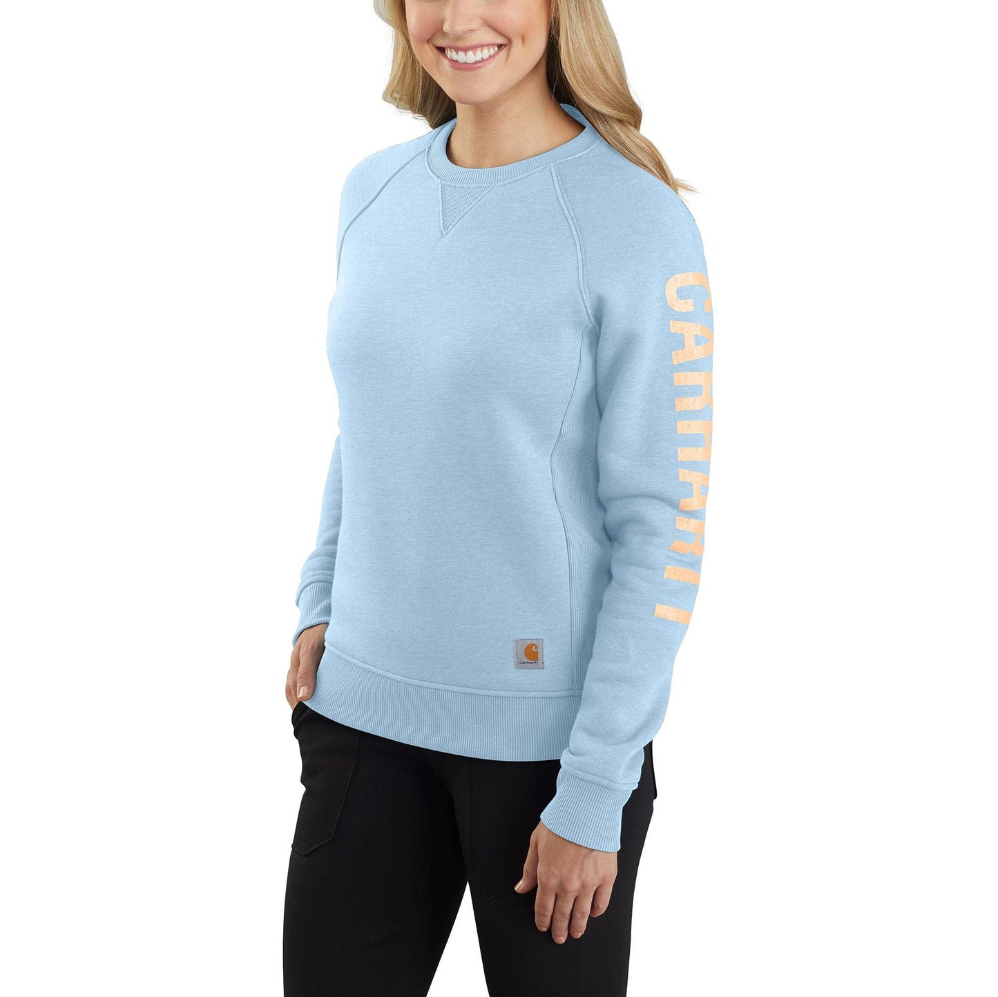 Carhartt Women's Relaxed Fit Midweight Crewneck Block Logo Sleeve Graphic Sweatshirt