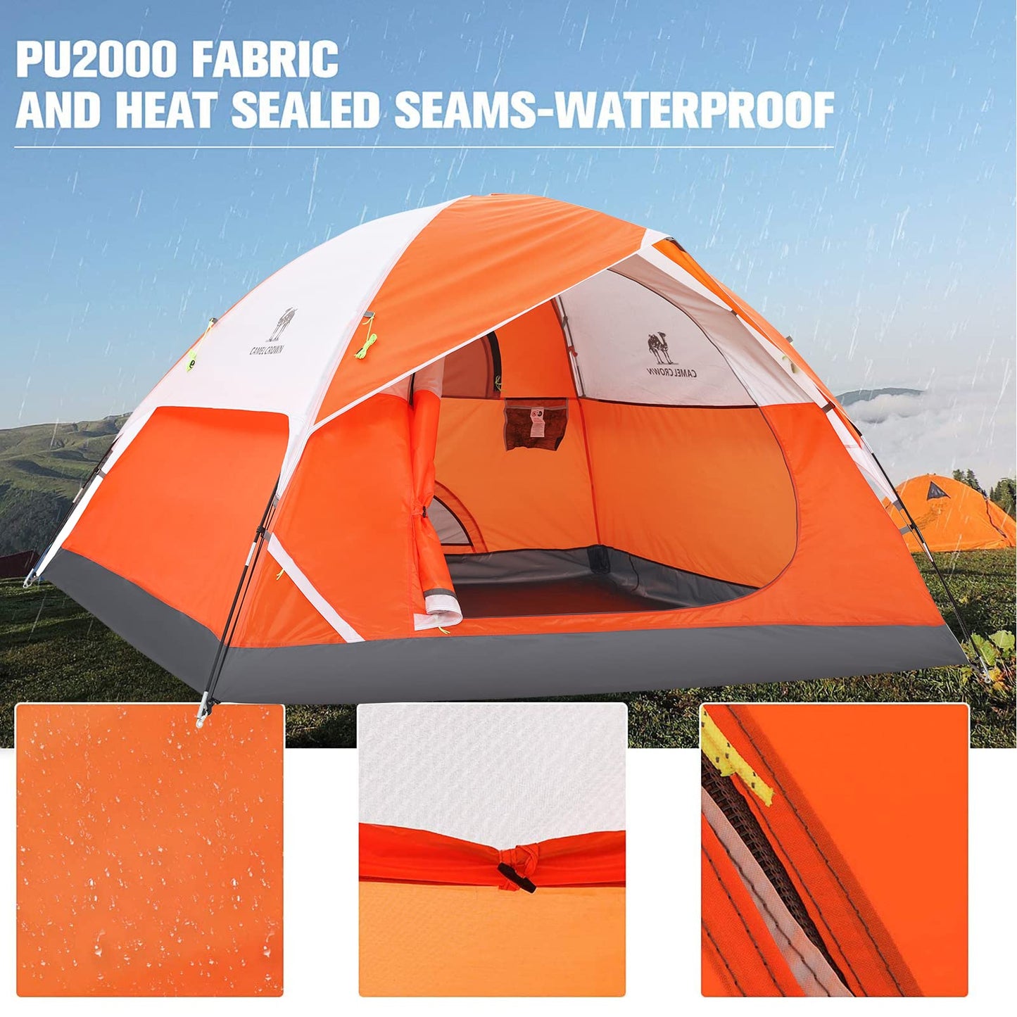 CAMEL CROWN Tents for Camping 2/3/4/5 Person Camping Dome Tent, Waterproof,Spacious, Lightweight Portable Backpacking Tent for Outdoor Camping/Hiking