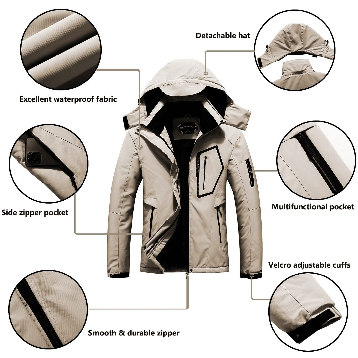 SUOKENI Women's Waterproof Warm Winter Snow Coat Hooded Raincoat Ski Snowboarding Jacket