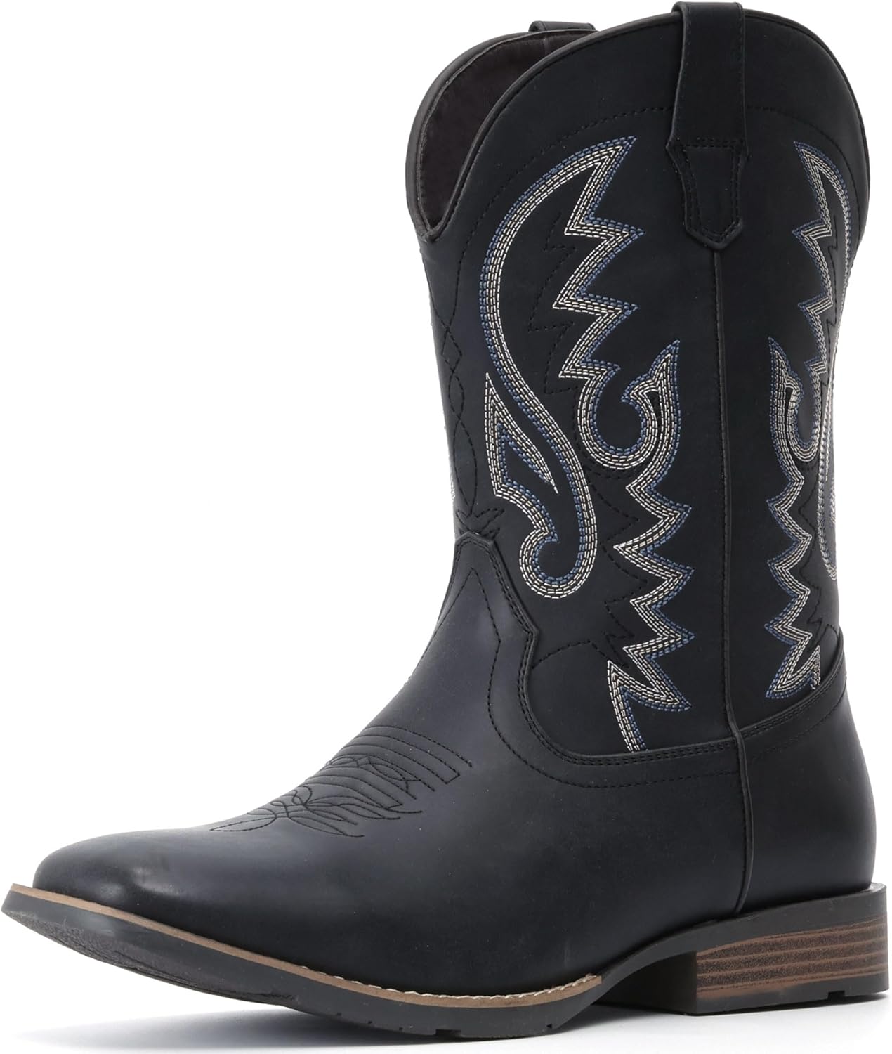 IUV Cowboy Boots For Men with Wide Square Toe Western Retro Boot Durable Classic Fashionable Embroidered Pull On Slip Resistant Boots