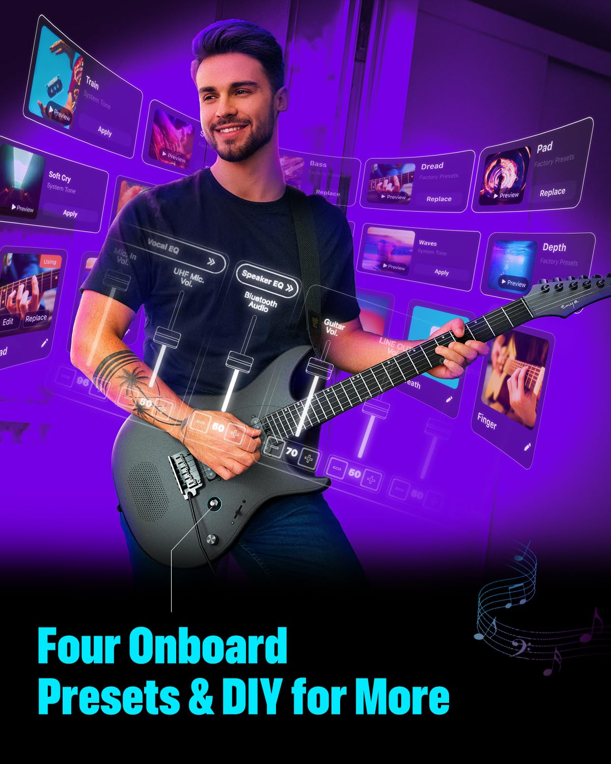 Enya Electric Guitar Inspire 39" Smart Electric Carbon Fiber Guitarra with 15W Wireless Speaker, 20 Distinct Tones, Onboard Presets, Charging Cable, Adjusting Wrench, and Gig Bag