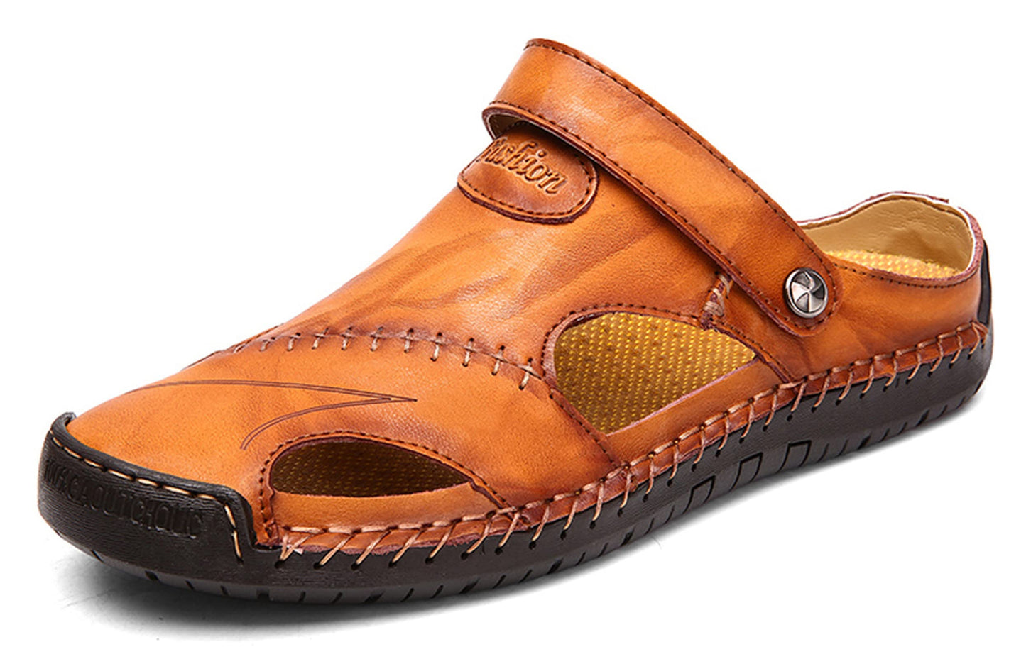 Honeystore Men's Leather Hollow Athletic Sandals Slip-on Roman Casual Shoes