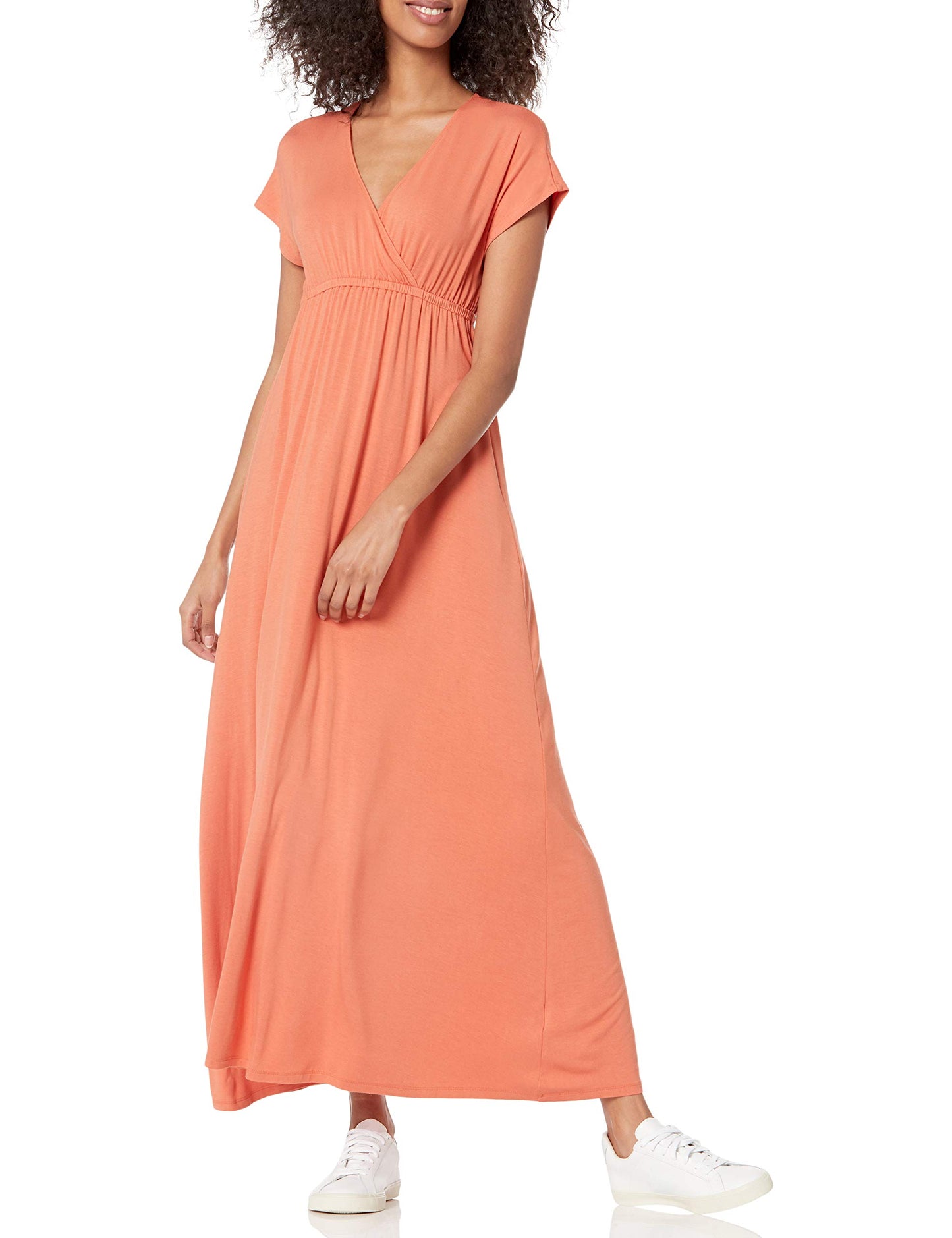 Amazon Essentials Women's V Neck Short Sleeve Waisted Maxi Dress (Available in Plus Size)