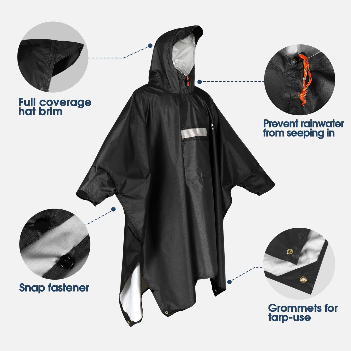 ANYOO Hooded Rain Poncho for Adults Waterproof Lightweight Rain Coat for Men Women Reusable Rain Jacket for Emergency Outdoor