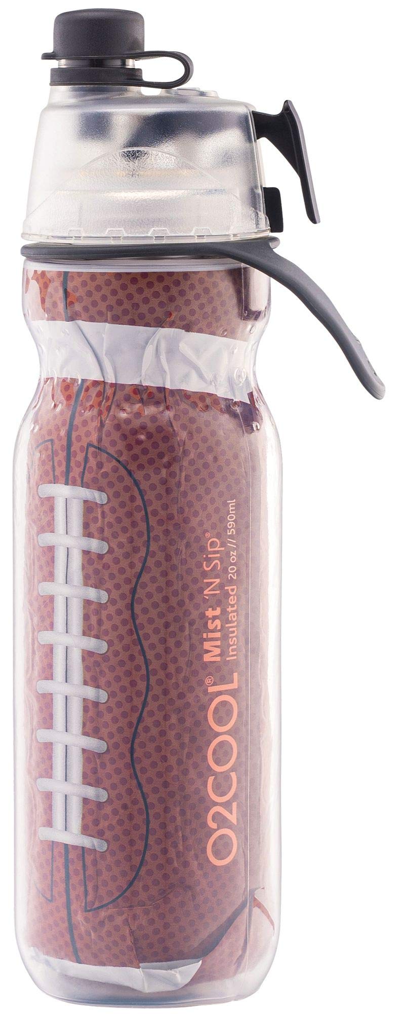 O2COOL Mist 'N Sip Misting Water Bottle No Leak Pull Top Spout Sports Water Bottle 20 oz (Football)