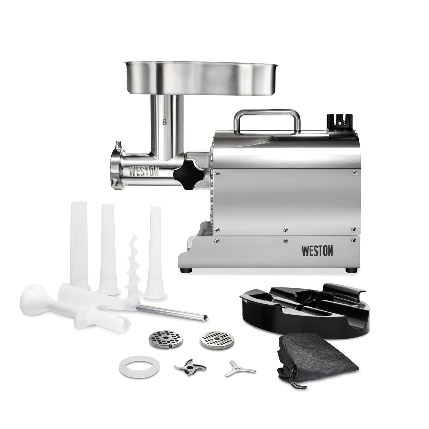 Weston Pro Series Electric Meat Grinder, Commercial Grade, 1120 Watts, 1.5 HP, 14lbs. Per Minute, Stainless Steel (10-2201-W)