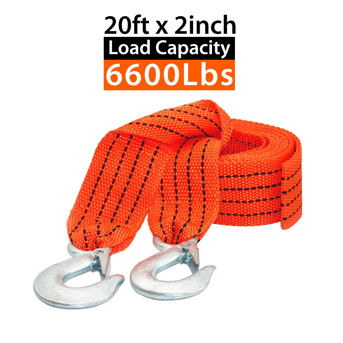 Tow Strap with Hooks 2in X20Ft Recovery Strap 10,000LB Break Strengthened Towing Rope for Towing Vehicles in Roadside Emergency