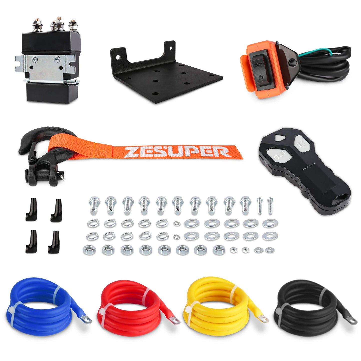 ZESUPER 3000 lb Electric Winch for ATV UTV Trailer Boat Synthetic Rope Winch 12V DC Off Road Towing Winches with Wireless Remote Mounting Bracket