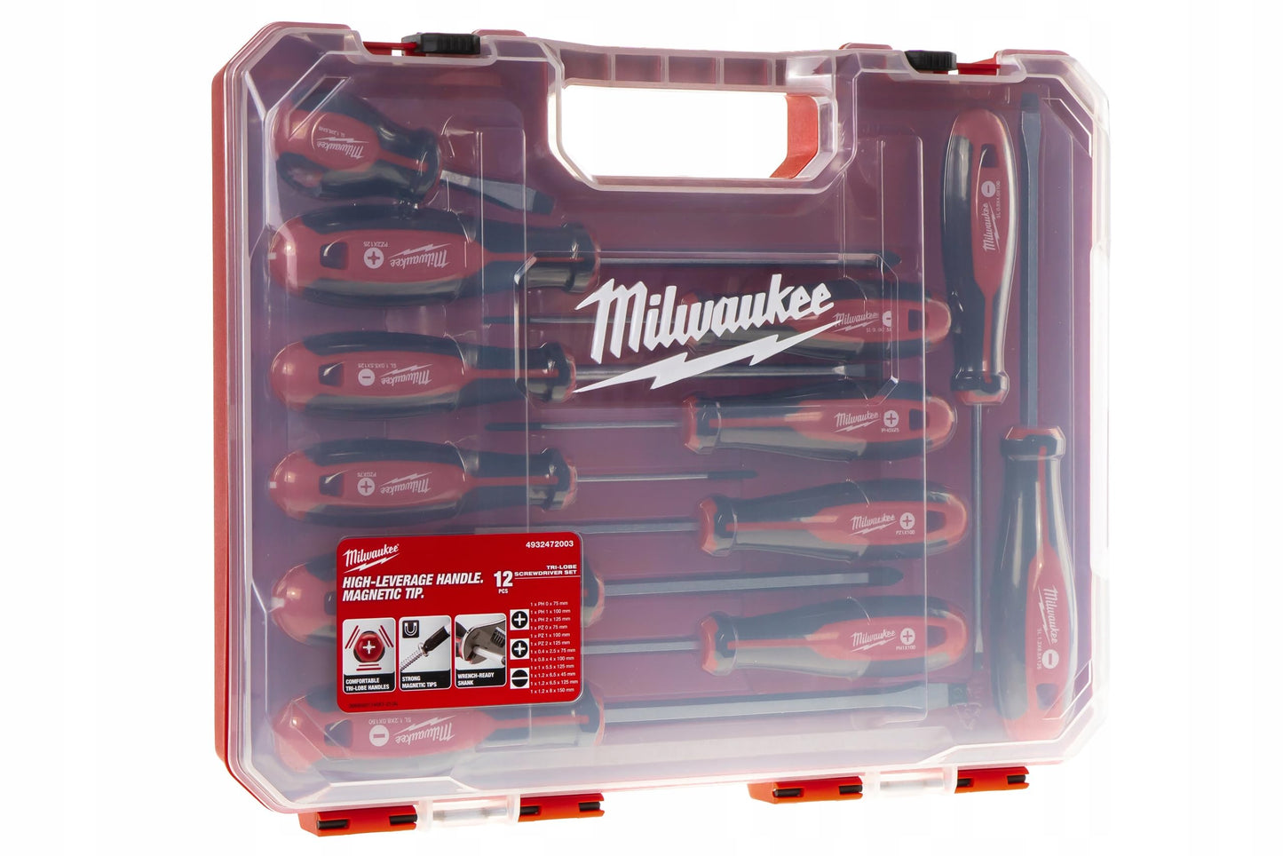 Milwaukee Set of 12 Tri-Lobe Screwdrivers 4932472003,Red