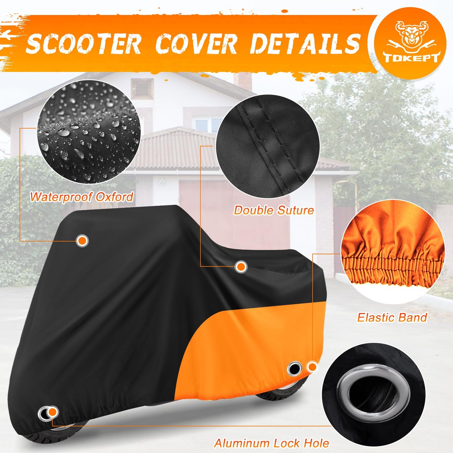 Scooter Cover, Waterproof Moped Cover, Vespa Cover, Outdoor Windproof and UV, for 72" Long Yamaha Honda Ruckus Motorbike Cover (Black)