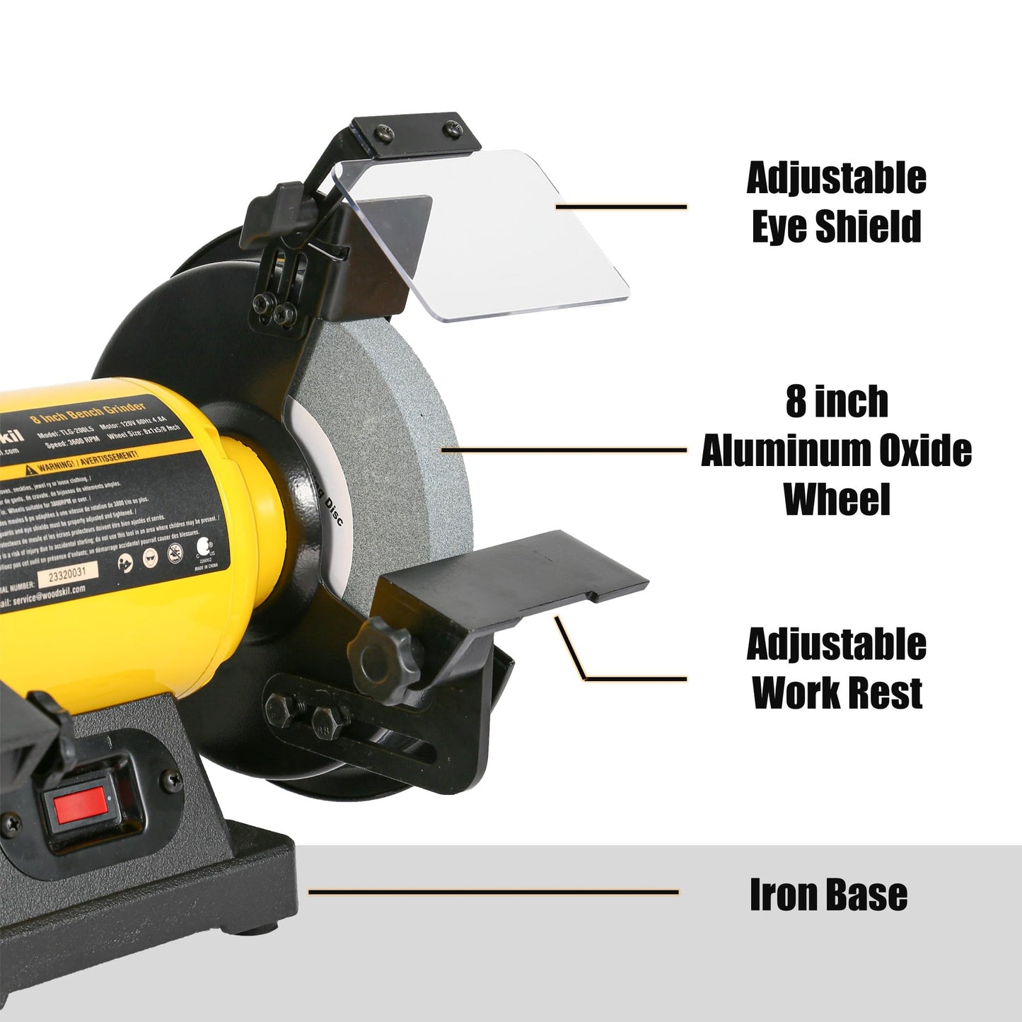 4.8A 3/4HP 8-Inch Bench Grinder, 3600rpm Table Grinder with Two Protective Eye Masks and Two Grinding Wheels Multipurpose Grinders for Metal, Knife, Dental, Amber, Jewelry, Jade