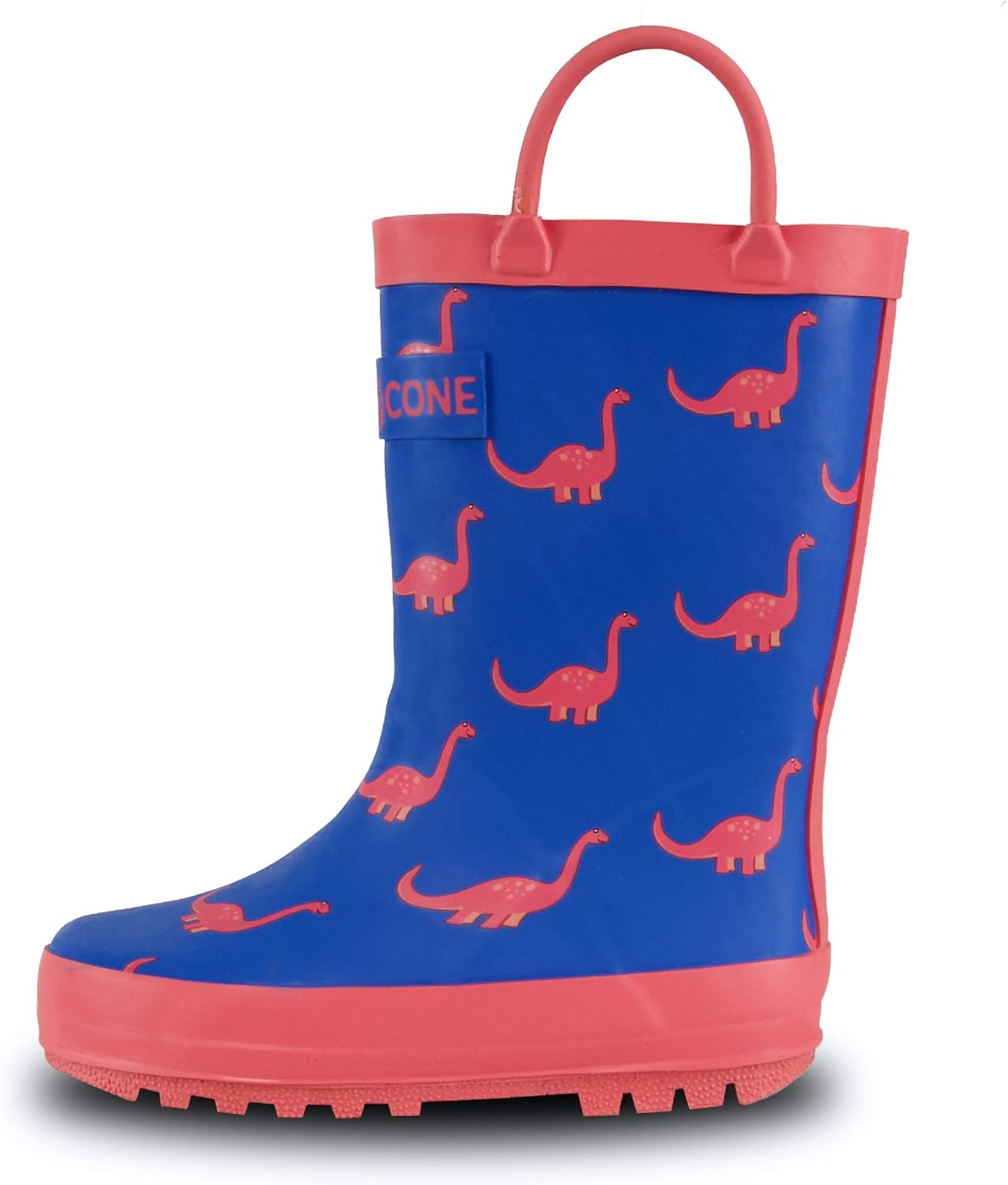 Lone Cone Kids Rain Boots for Girls & Boys – Waterproof Natural Rubber Toddler Rain Boots with Non-Slip Outsole & Easy Pull Handles – Solid, Pattern & Glitter Designs