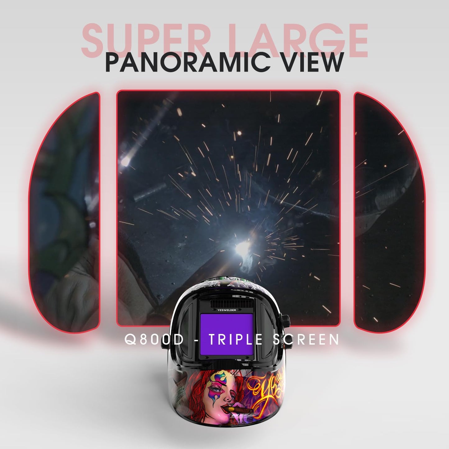 YESWELDER Large Viewing True Color Solar Powered Auto Darkening Welding Helmet with SIDE VIEW, 4 Arc Sensor Wide Shade 4/5-9/9-13 Welder Mask for TIG MIG ARC Grinding Plasma LYG-Q800D
