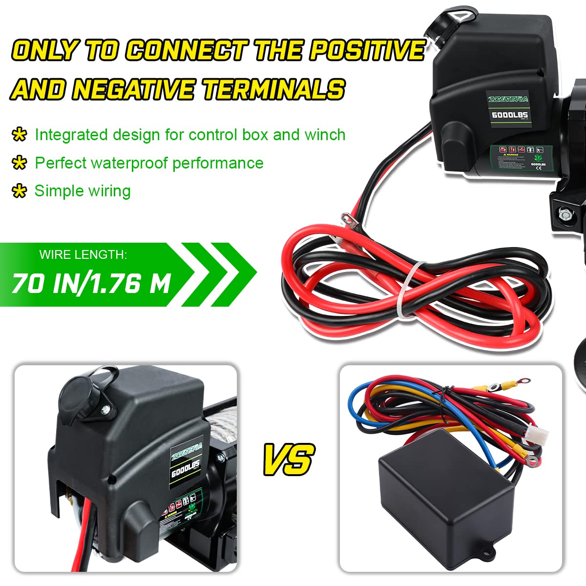 3500lbs ATV/UTV Winch with Synthetic Rope, Electric Boat Trailer Winch 12V, Waterproof Winch with 2 Wireless Remotes &Wired Switch,with Mounting Plate,Pulley,Rope Damper,Aluminium Fairlead