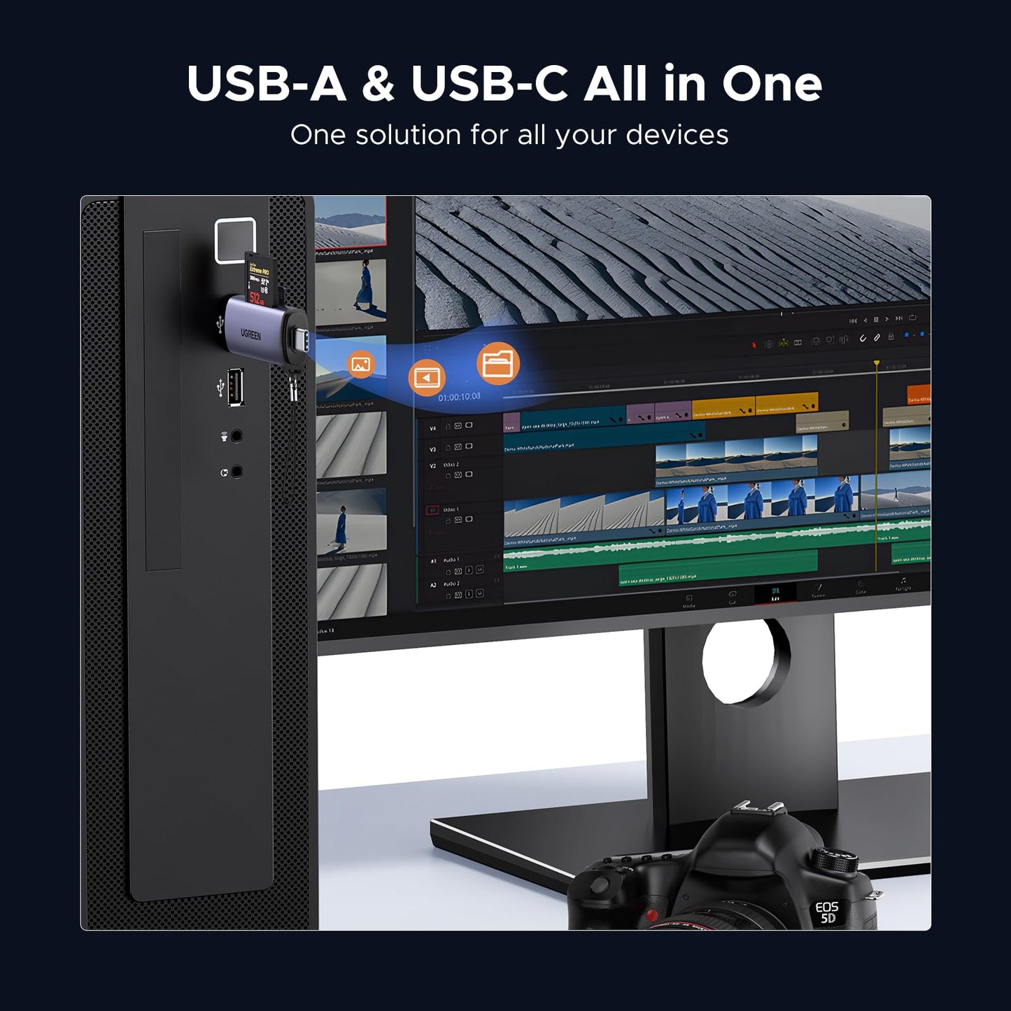 UGREEN SD Card Reader USB C, USB 3.0 Micro SD Card Reader 2 in 1 Memory Card Reader for MicroSD SDHC SDXC Compatible with PC Computer MacBook Laptop iPad iPhone 16 15 Pro/Pro Max