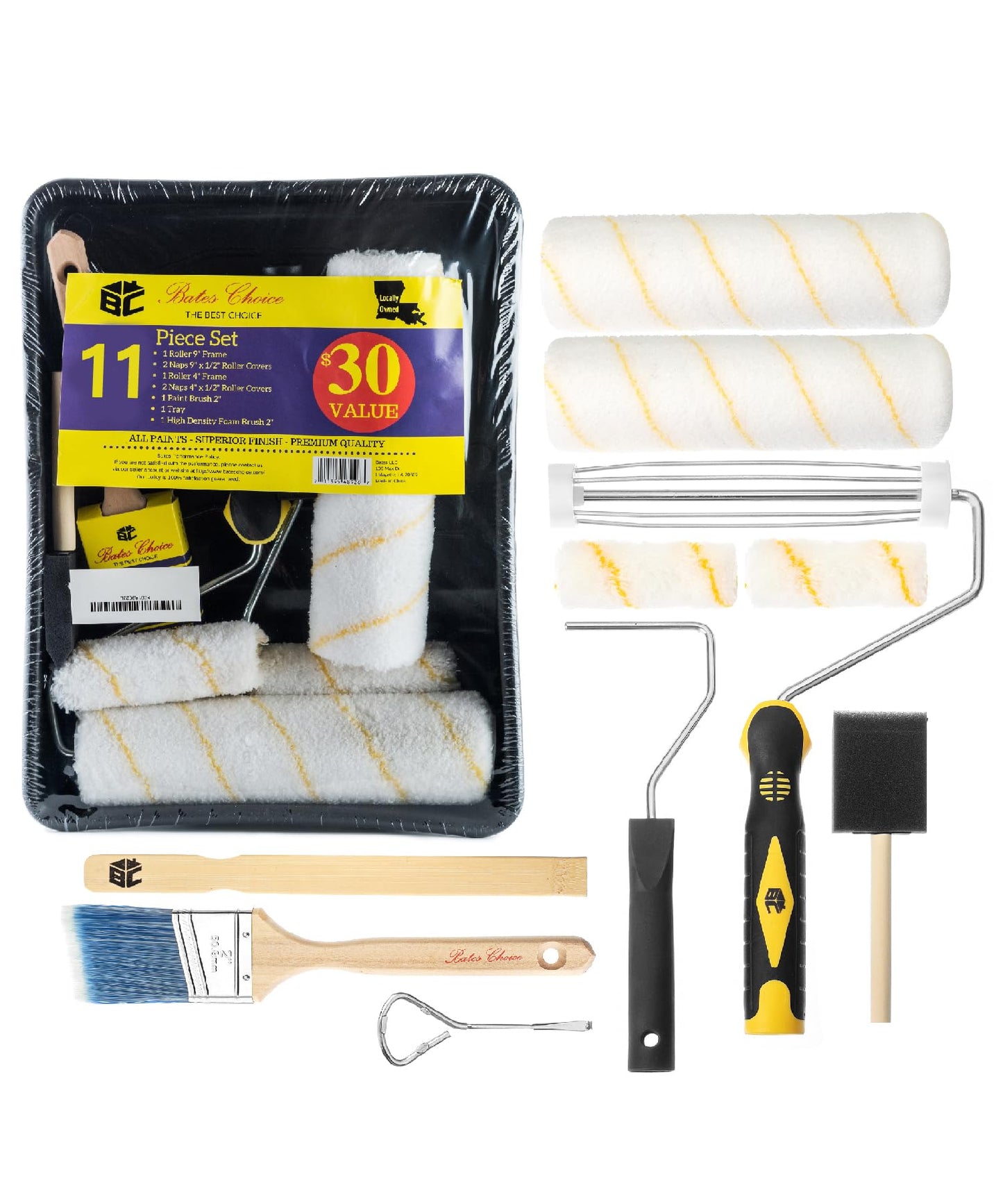 Bates Paint Roller - Paint Brush, Paint Tray, Roller Paint Brush, 11 Piece Home Painting Supplies, Foam Brush, House Painting Tray, Painting Tools, Roller and Paint Brushes, Interior Paint Brushes